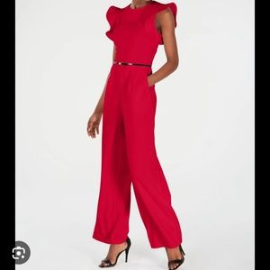 Calvin Klein Red Ruffle Jumpsuit